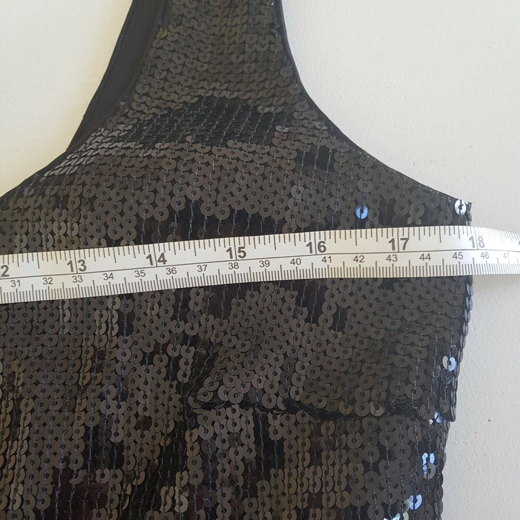 MAGGY LONDON Little Black Dress Shiny Sequinned Women's Silk Midi Cocktail Party