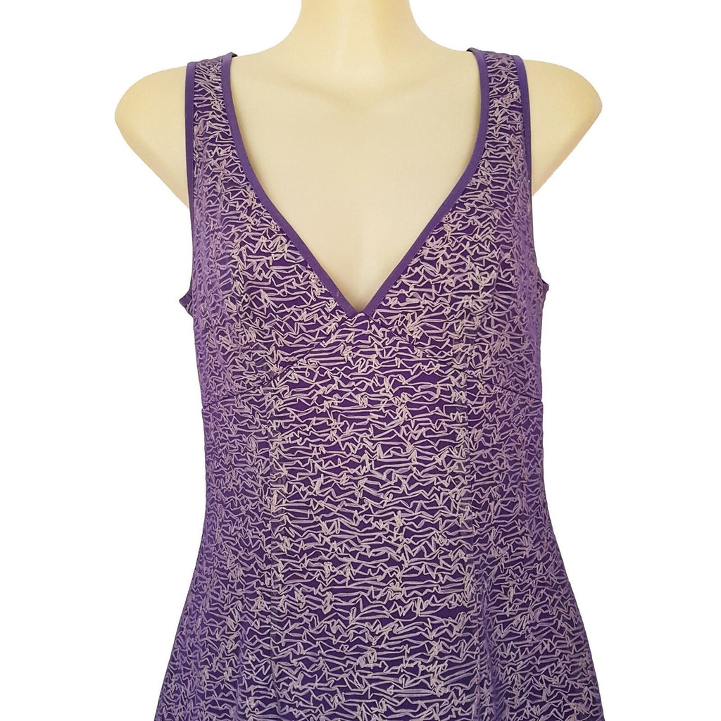 SEDUCE Purple Abstract A-Line Dress Sleeveless Deep V-Neck Casual Cocktail Party