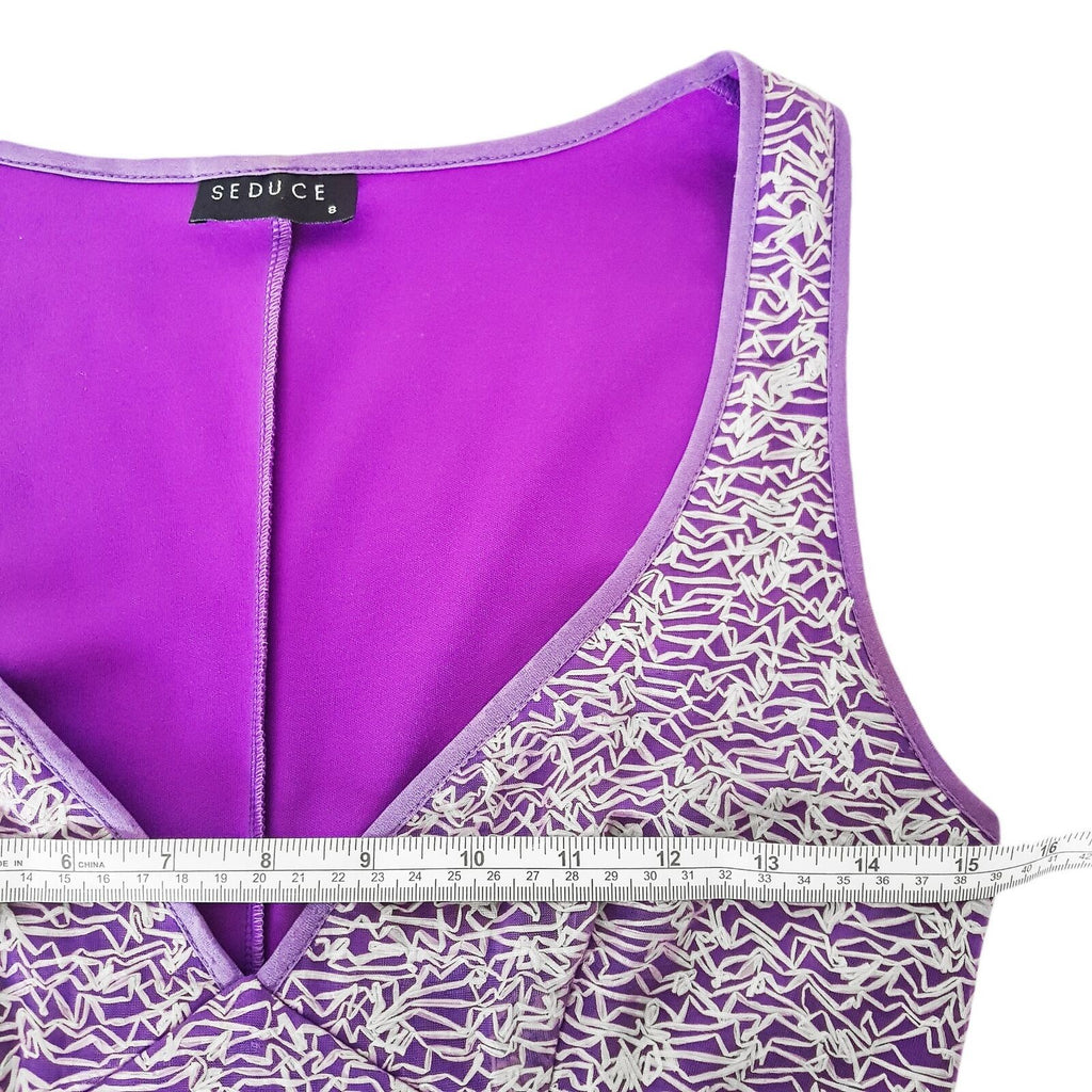SEDUCE Purple Abstract A-Line Dress Sleeveless Deep V-Neck Casual Cocktail Party