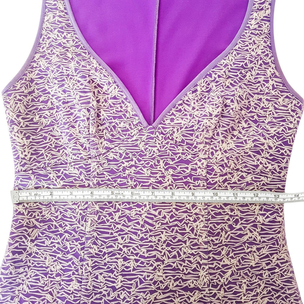 SEDUCE Purple Abstract A-Line Dress Sleeveless Deep V-Neck Casual Cocktail Party