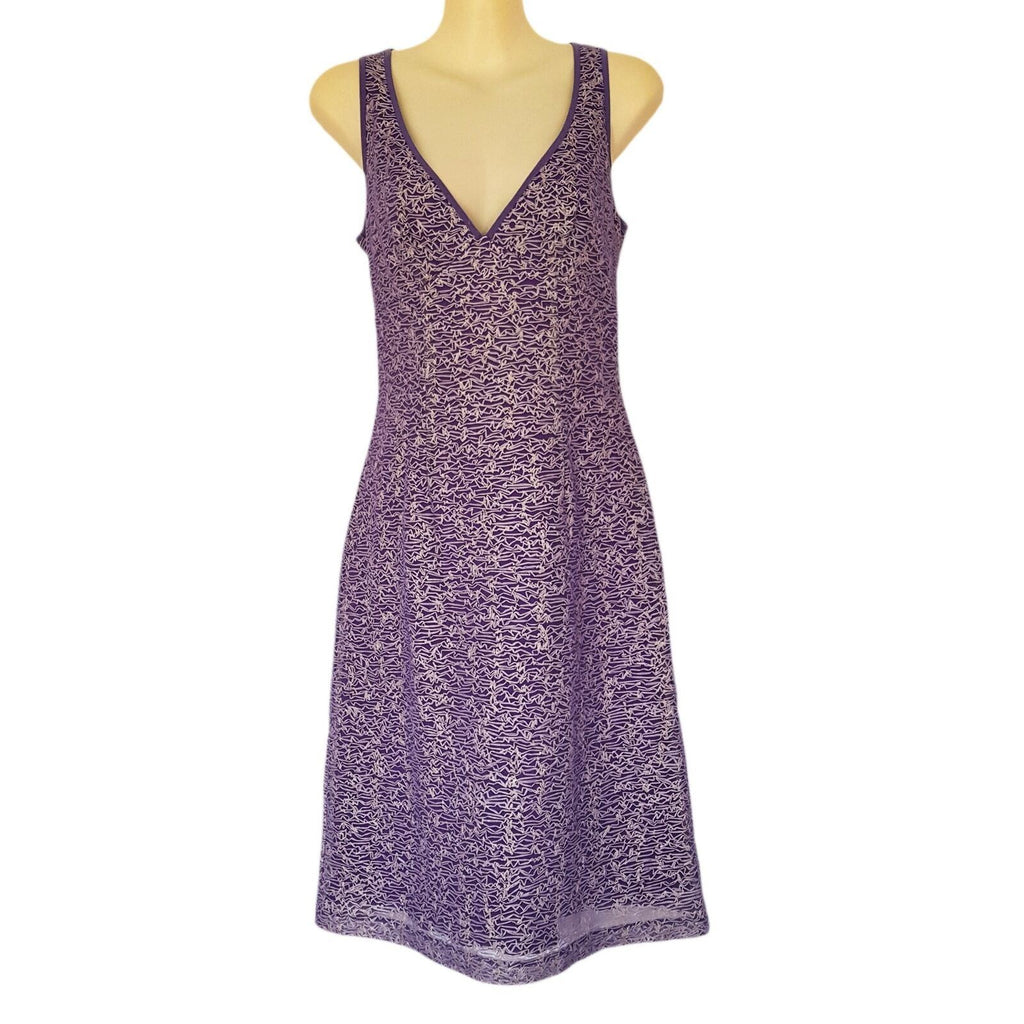 SEDUCE Purple Abstract A-Line Dress Sleeveless Deep V-Neck Casual Cocktail Party