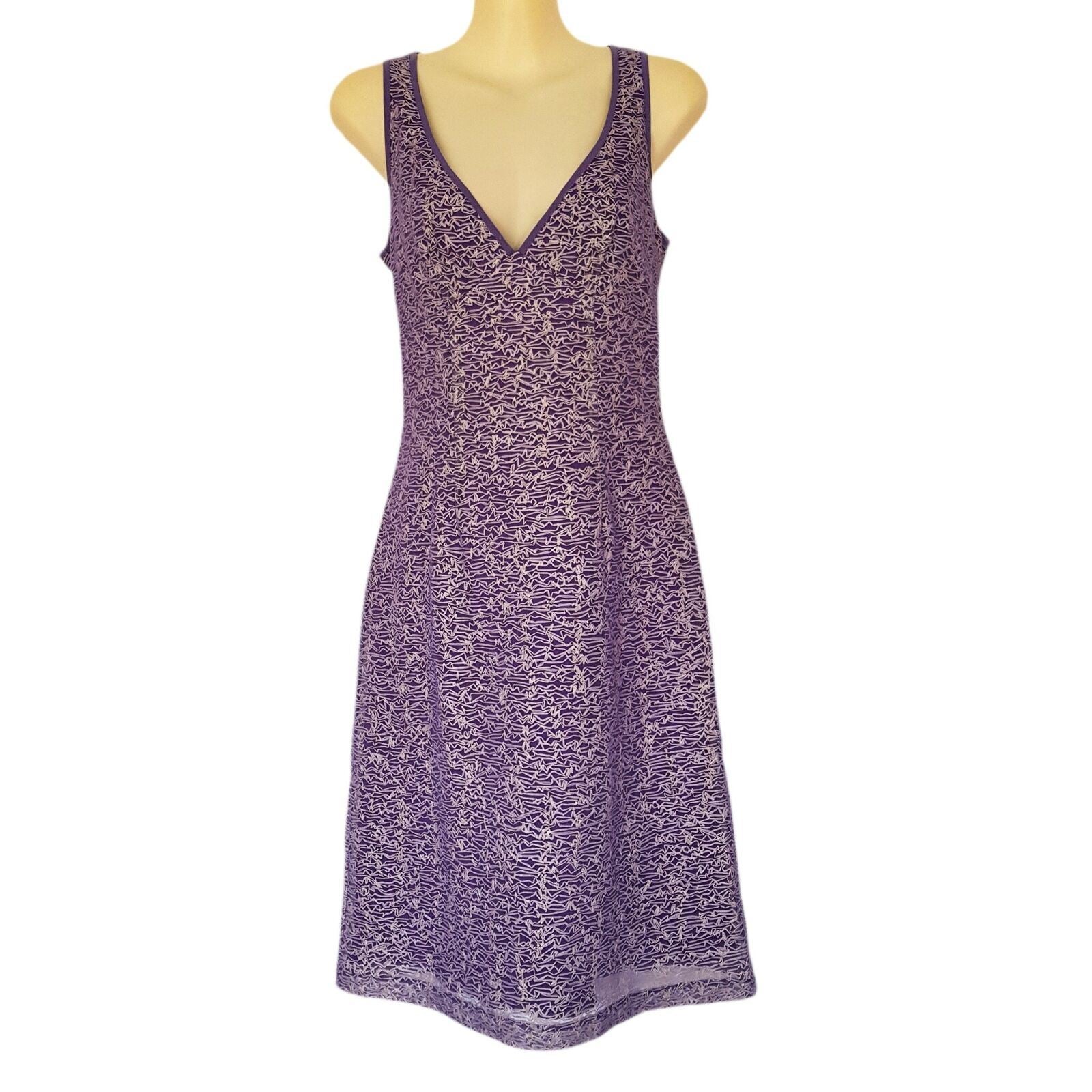SEDUCE Purple Abstract A-Line Dress Sleeveless Deep V-Neck Casual Cocktail Party