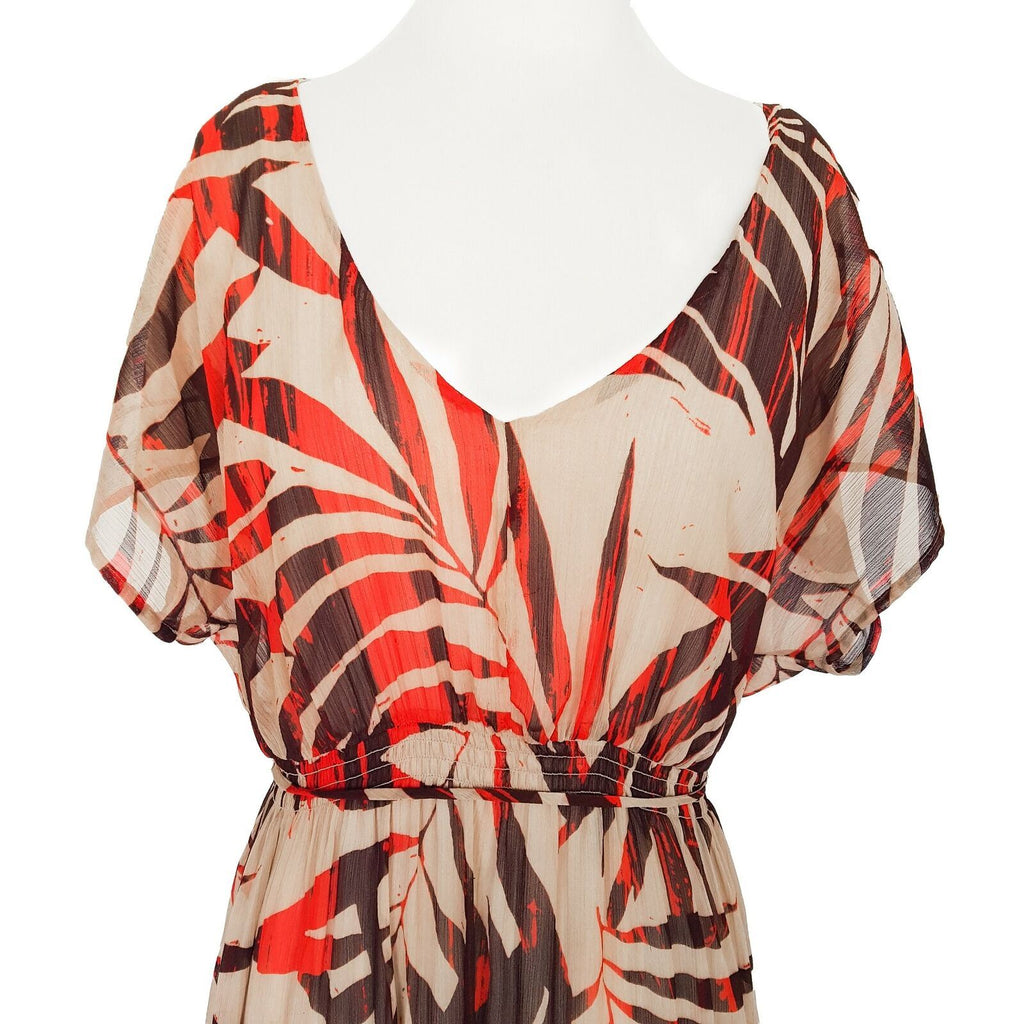JACQUI-E V-Neck Dolman Sleeve Flowy Elastic Waist With Tie Multi Color Dress