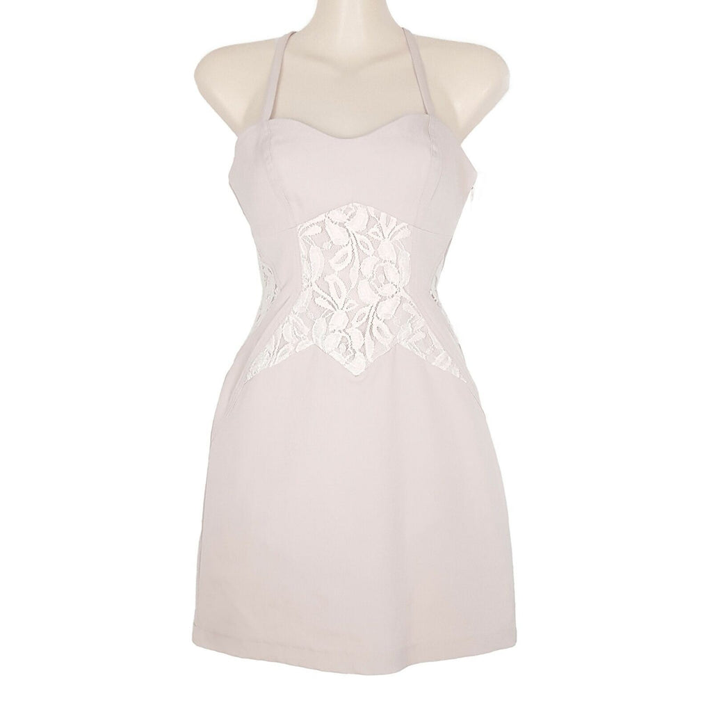 BLUEJUICE Pink White Floral Lace Women's Halter Sheath Sleeveless Dress Party