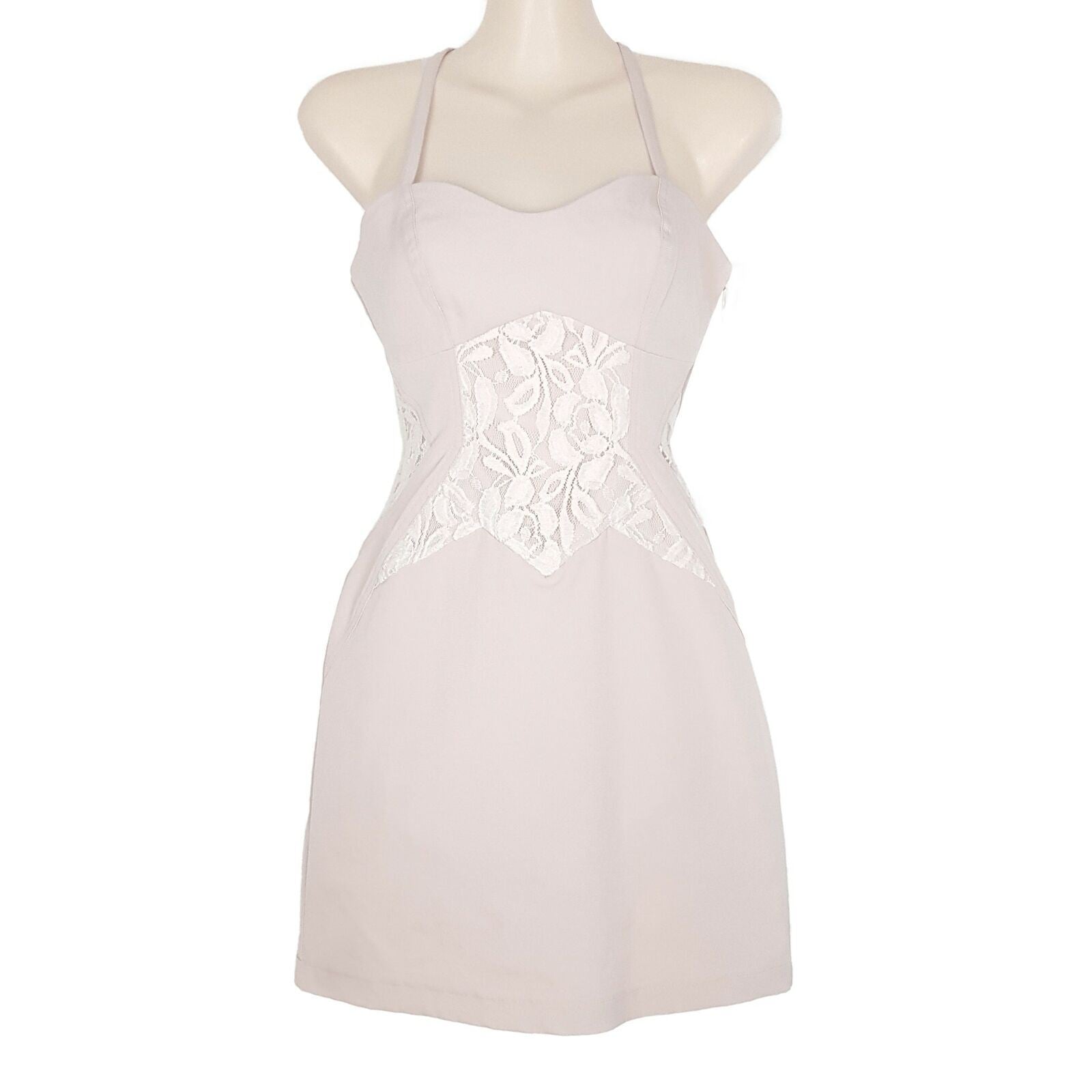 BLUEJUICE Pink White Floral Lace Women's Halter Sheath Sleeveless Dress Party