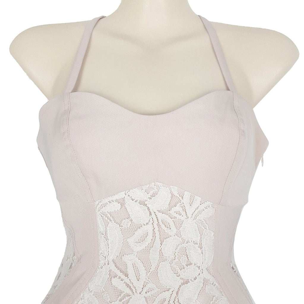 BLUEJUICE Pink White Floral Lace Women's Halter Sheath Sleeveless Dress Party