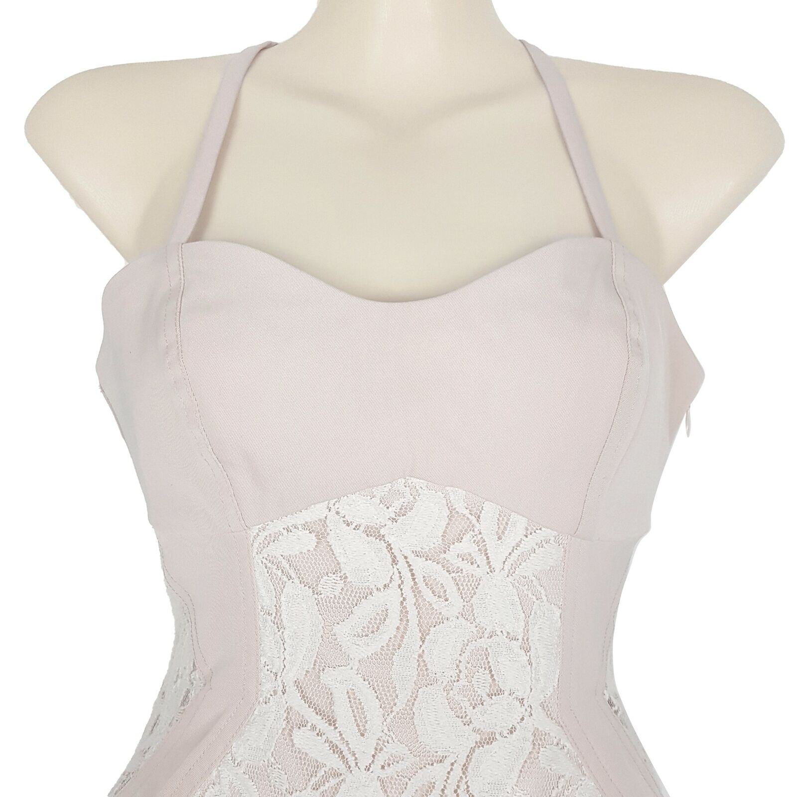 BLUEJUICE Pink White Floral Lace Women's Halter Sheath Sleeveless Dress Party