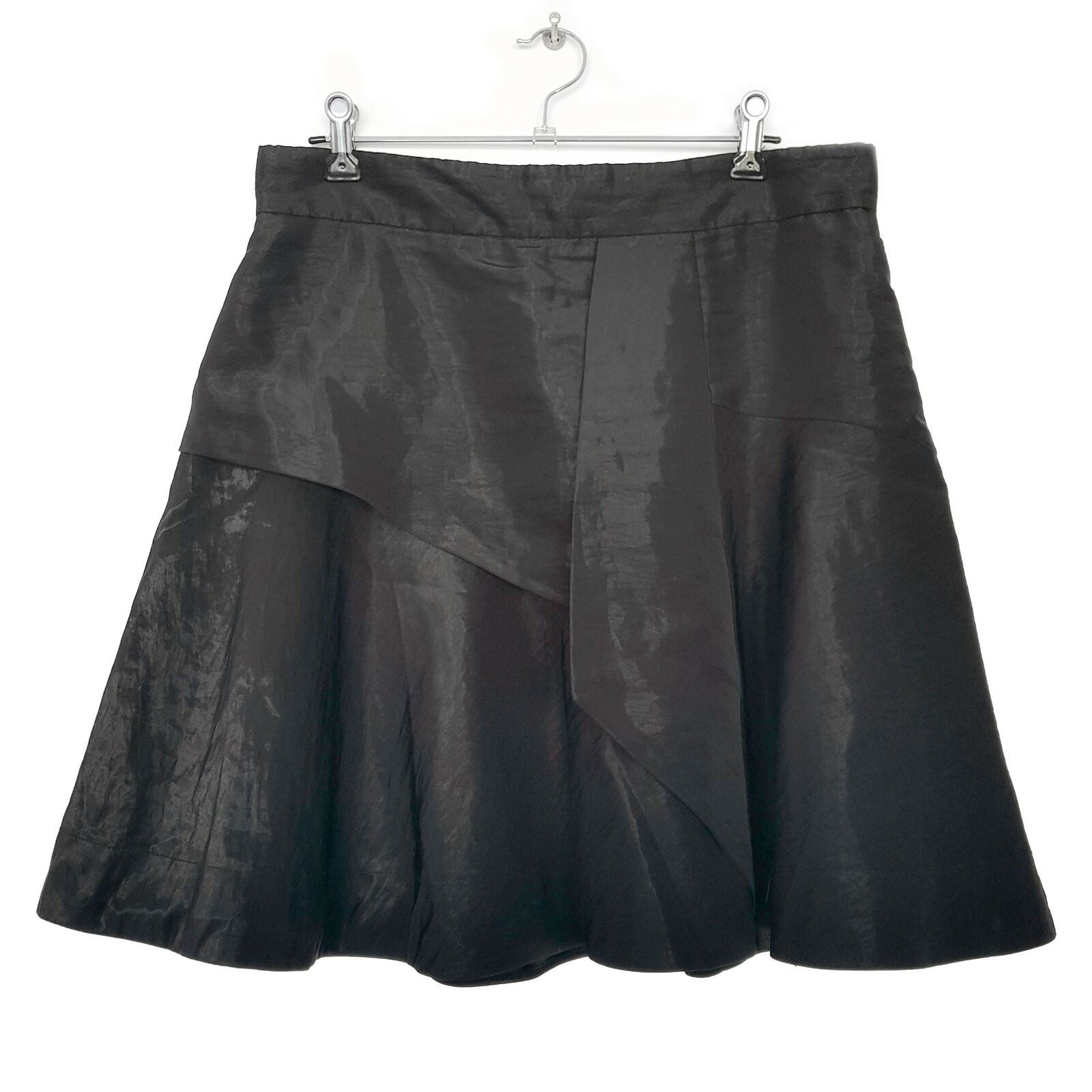CUE Skirt 12 Shiny Black Layered Mid Rise Women's A-Line Designer Cocktail Party