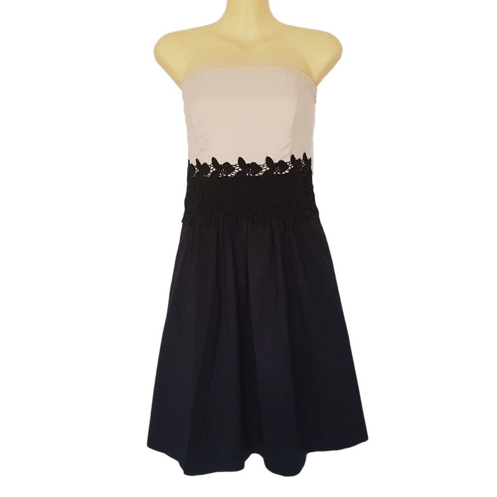 ESPRIT Designer Strapless A-Line White Lace Black Dress Cocktail Party Summer