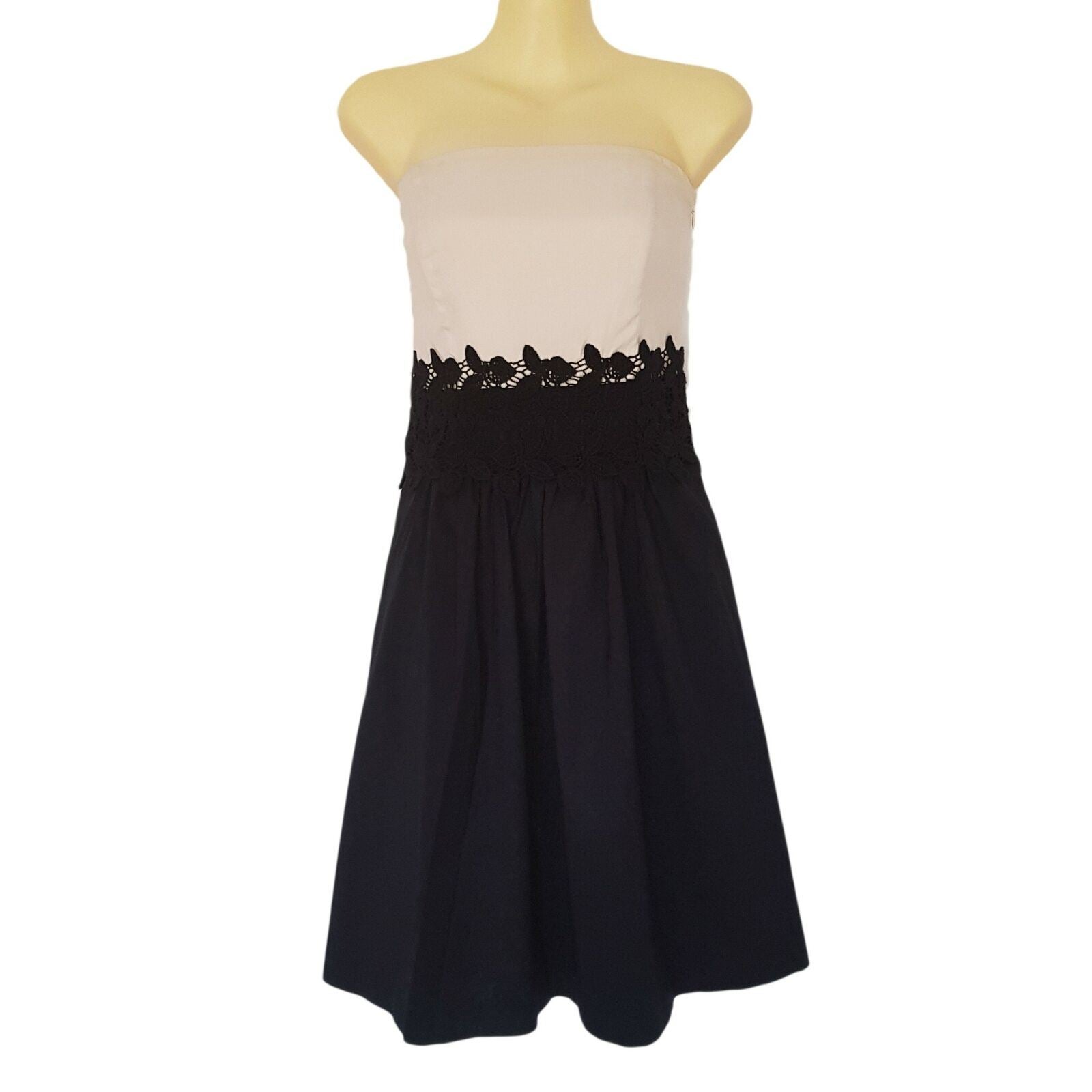 ESPRIT Designer Strapless A-Line White Lace Black Dress Cocktail Party Summer