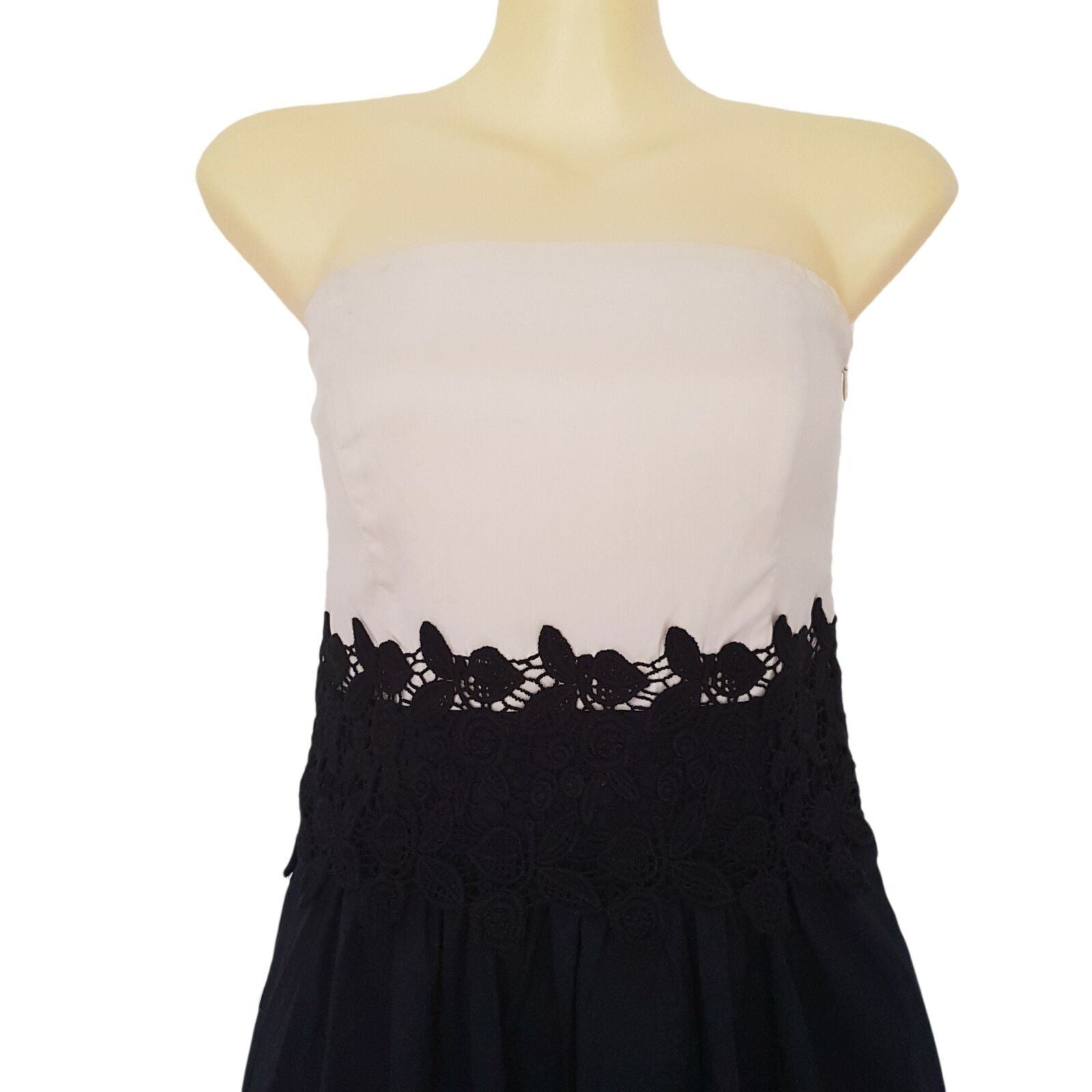 ESPRIT Designer Strapless A-Line White Lace Black Dress Cocktail Party Summer