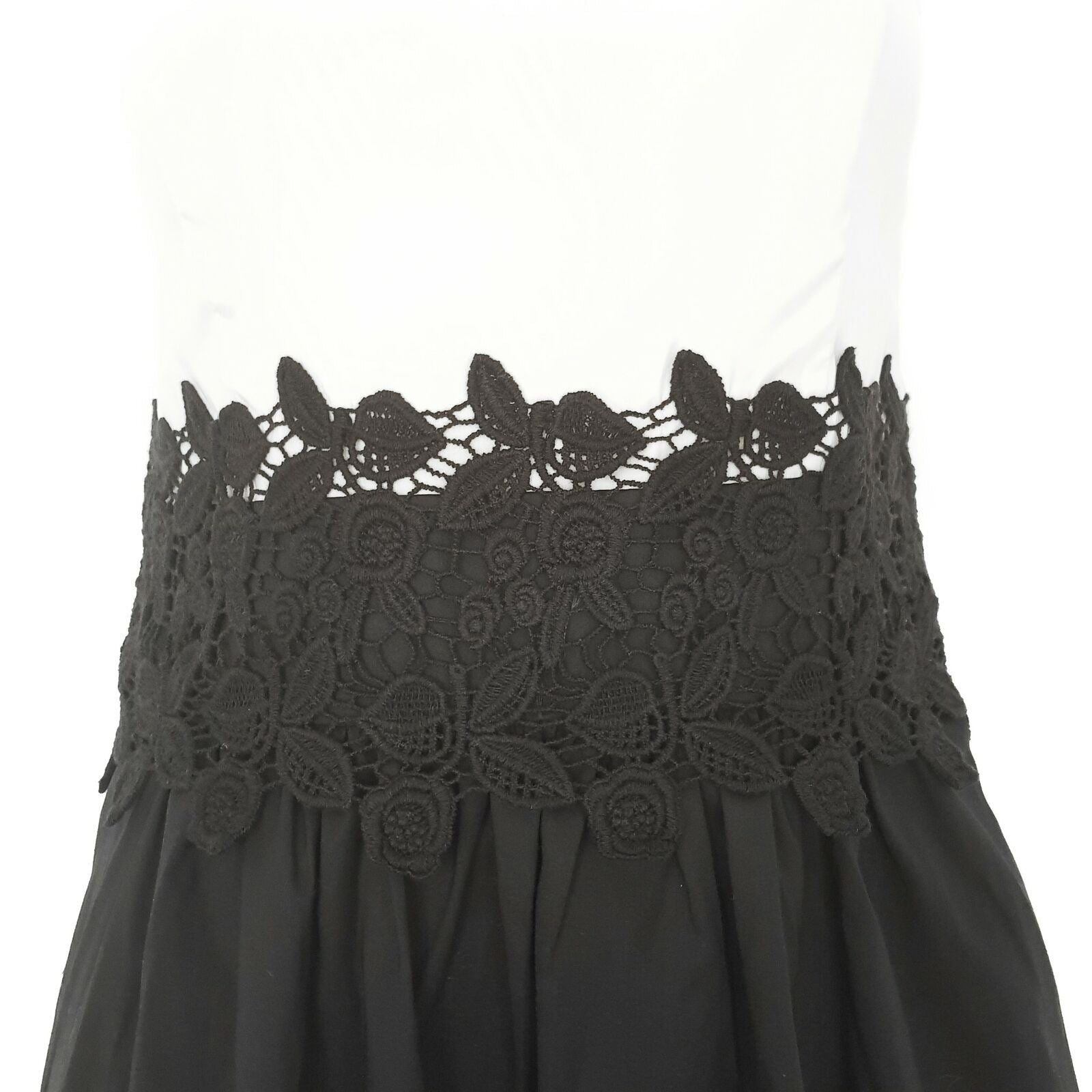 ESPRIT Designer Strapless A-Line White Lace Black Dress Cocktail Party Summer