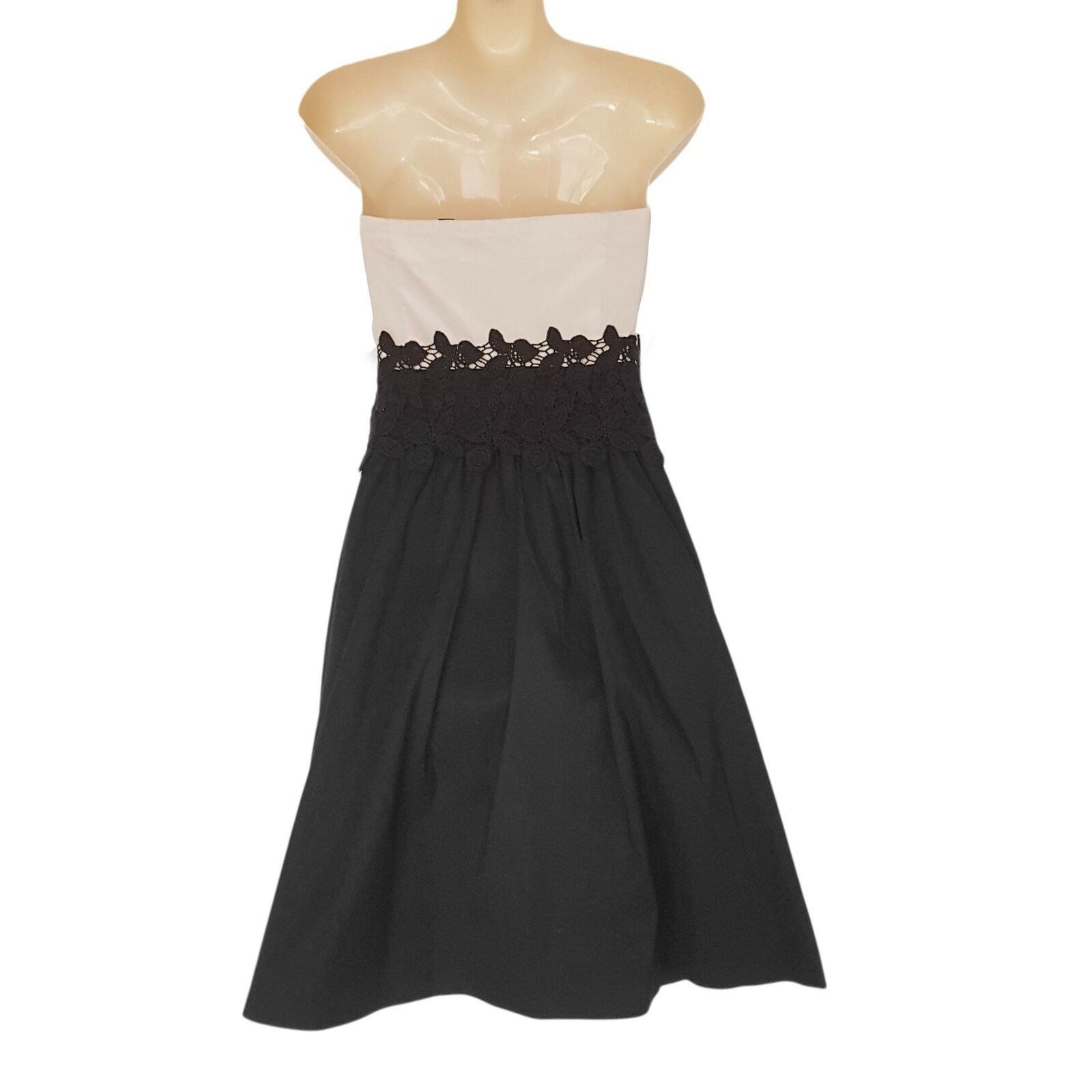 ESPRIT Designer Strapless A-Line White Lace Black Dress Cocktail Party Summer