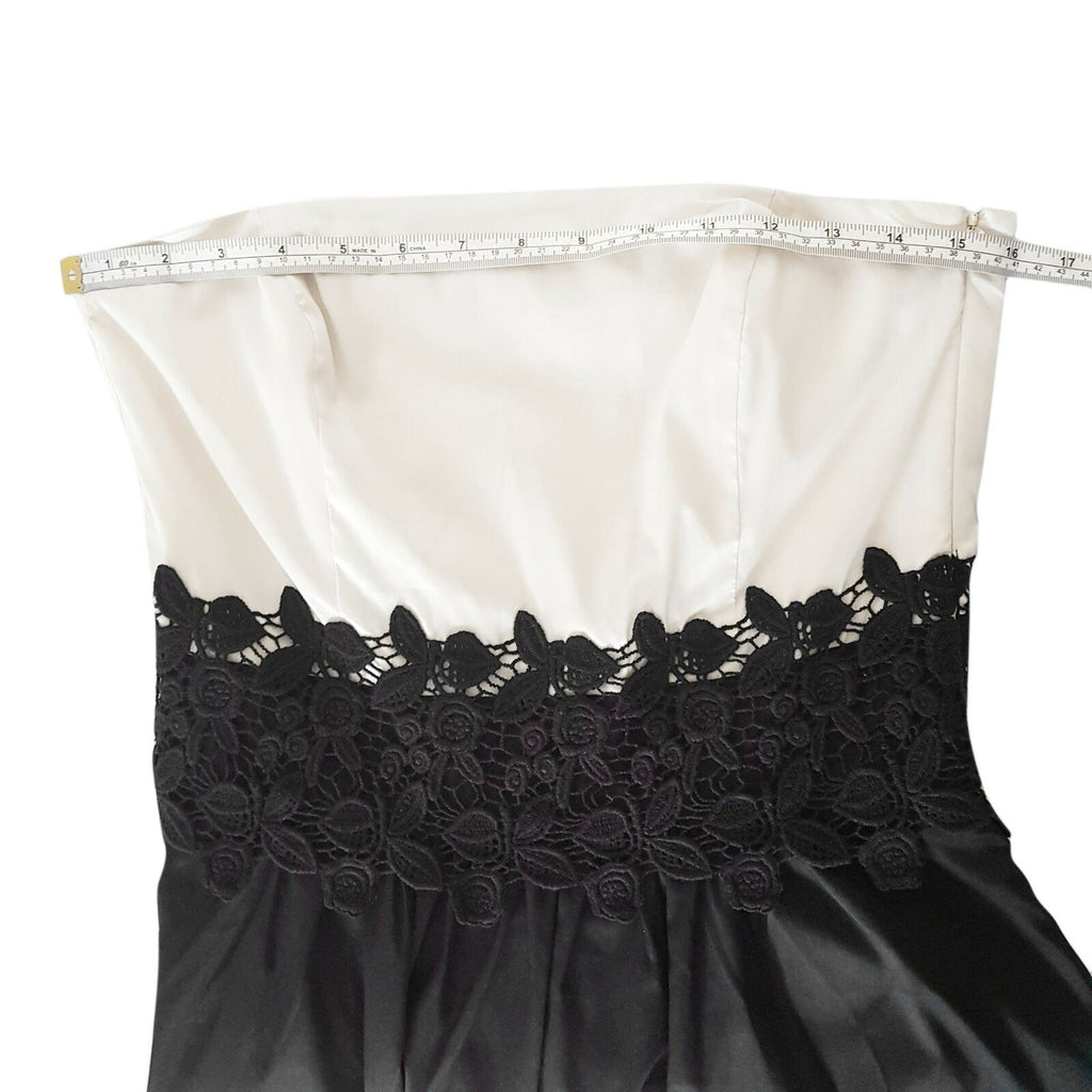 ESPRIT Designer Strapless A-Line White Lace Black Dress Cocktail Party Summer