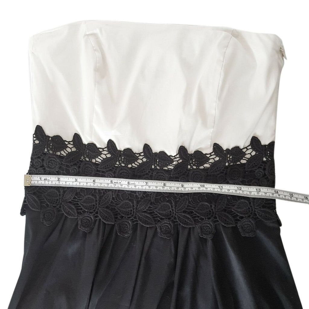 ESPRIT Designer Strapless A-Line White Lace Black Dress Cocktail Party Summer