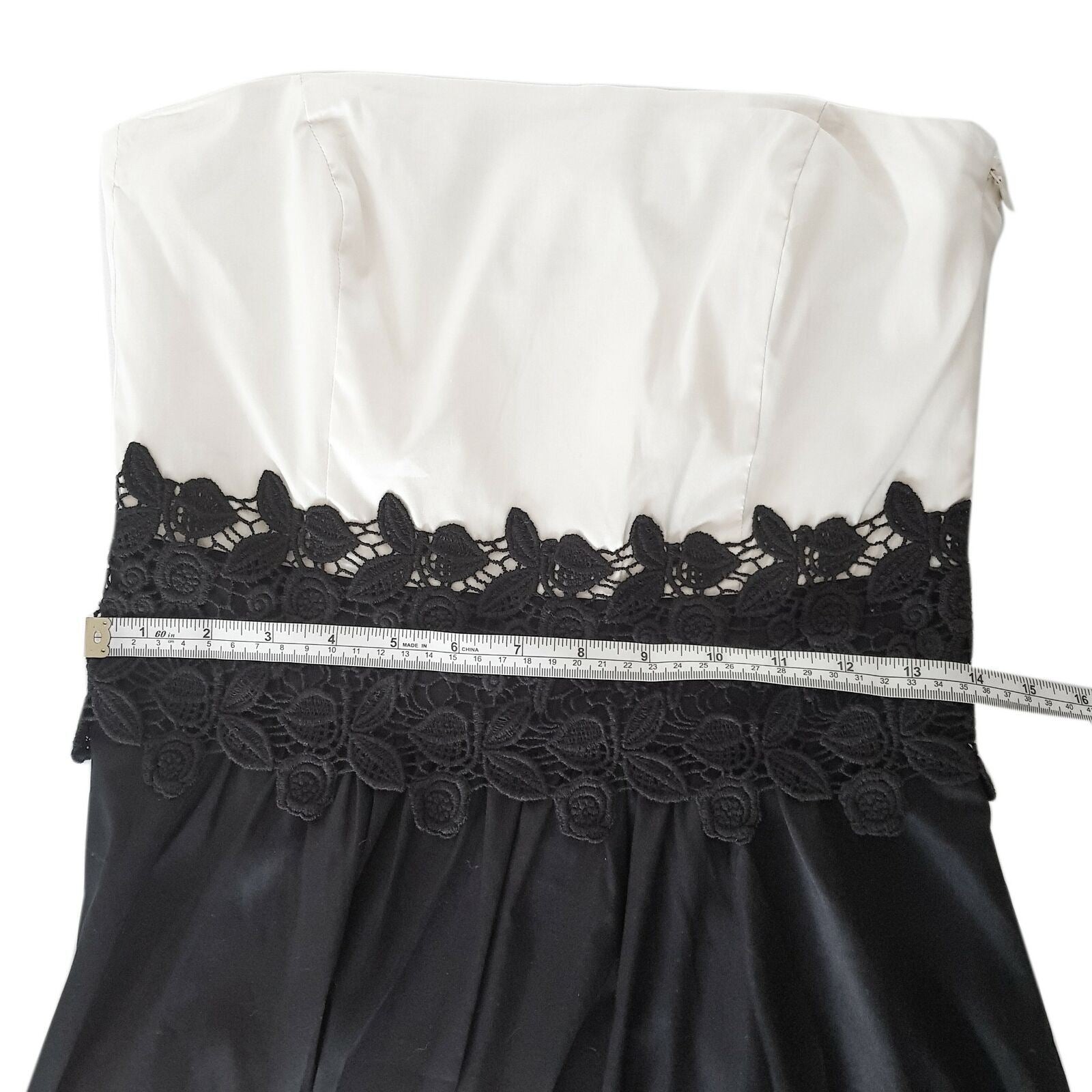 ESPRIT Designer Strapless A-Line White Lace Black Dress Cocktail Party Summer