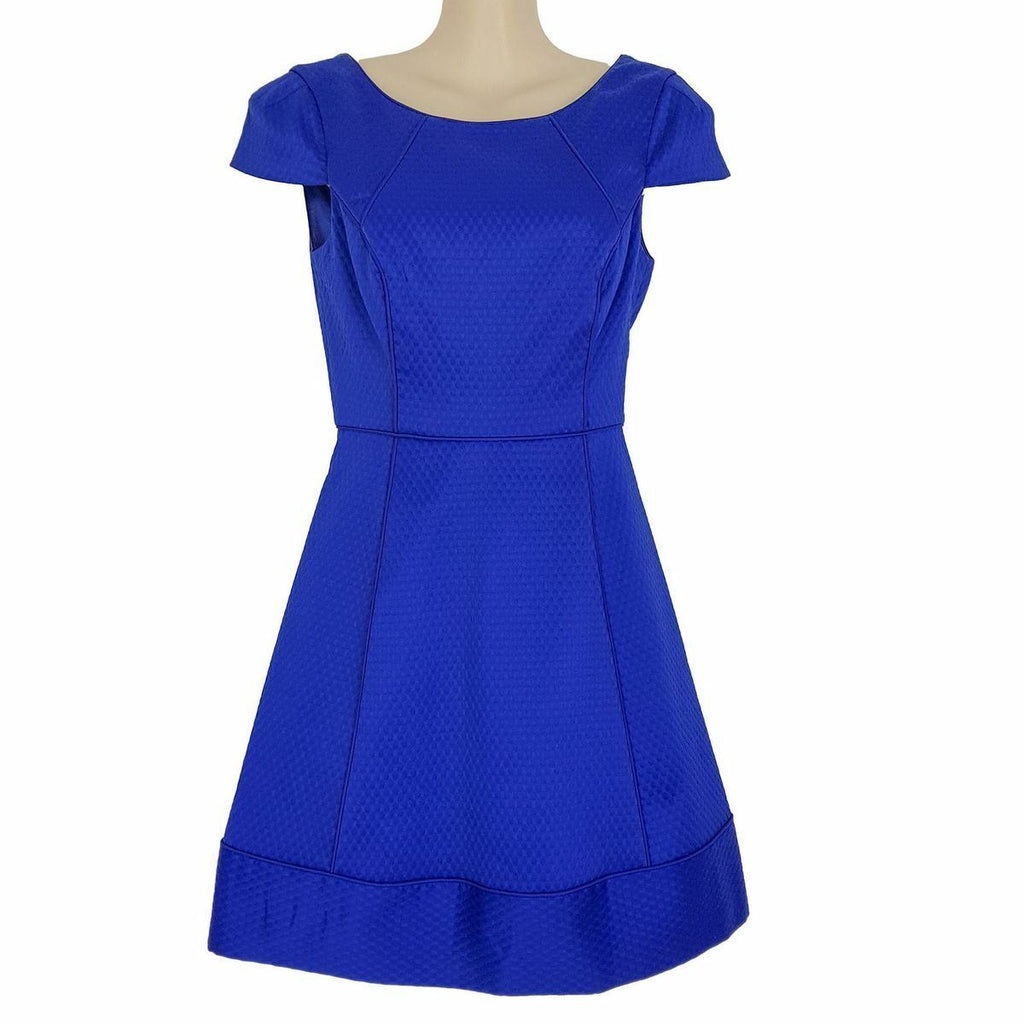 FOREVER NEW Tia Short Sleeve Textured Palace Blue Party Work Dress A-Line NWT