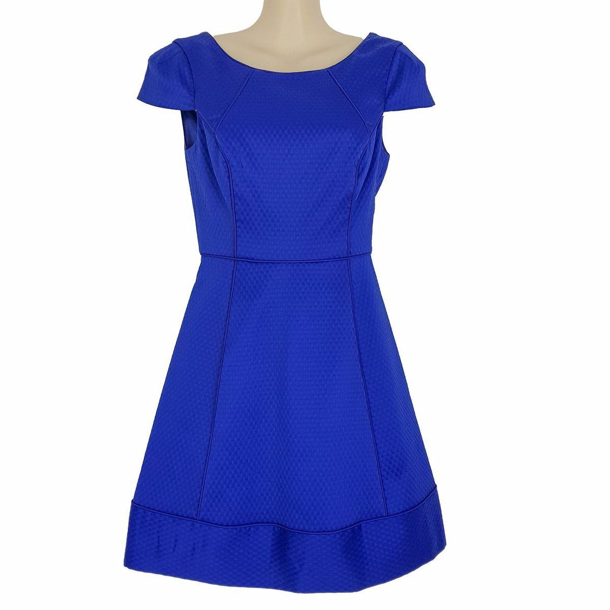 FOREVER NEW Tia Short Sleeve Textured Palace Blue Party Work Dress A-Line NWT