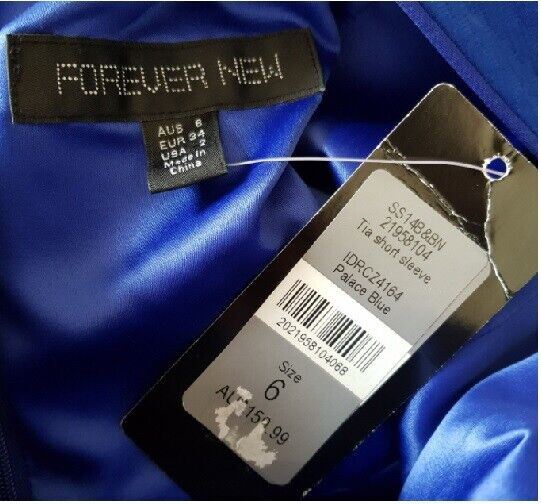 FOREVER NEW Tia Short Sleeve Textured Palace Blue Party Work Dress A-Line NWT