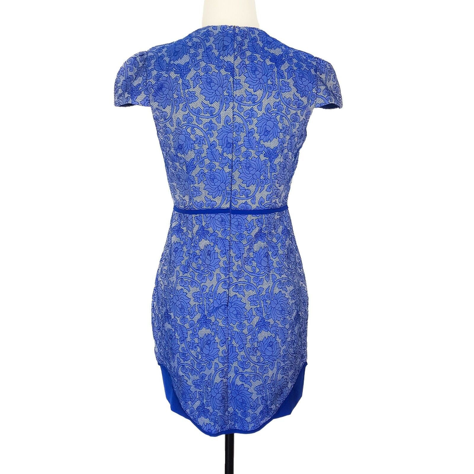 PAPER SCISSORS Women's Short Sleeve Embroidered Floral Sheath Dress Blue Size 8