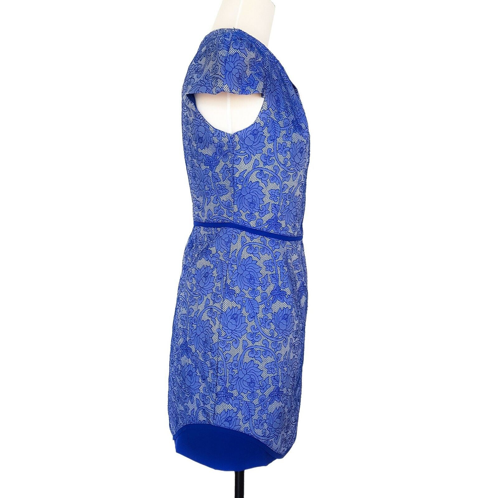 PAPER SCISSORS Women's Short Sleeve Embroidered Floral Sheath Dress Blue Size 8