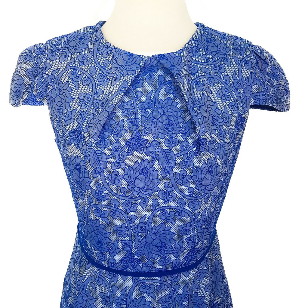 PAPER SCISSORS Women's Short Sleeve Embroidered Floral Sheath Dress Blue Size 8