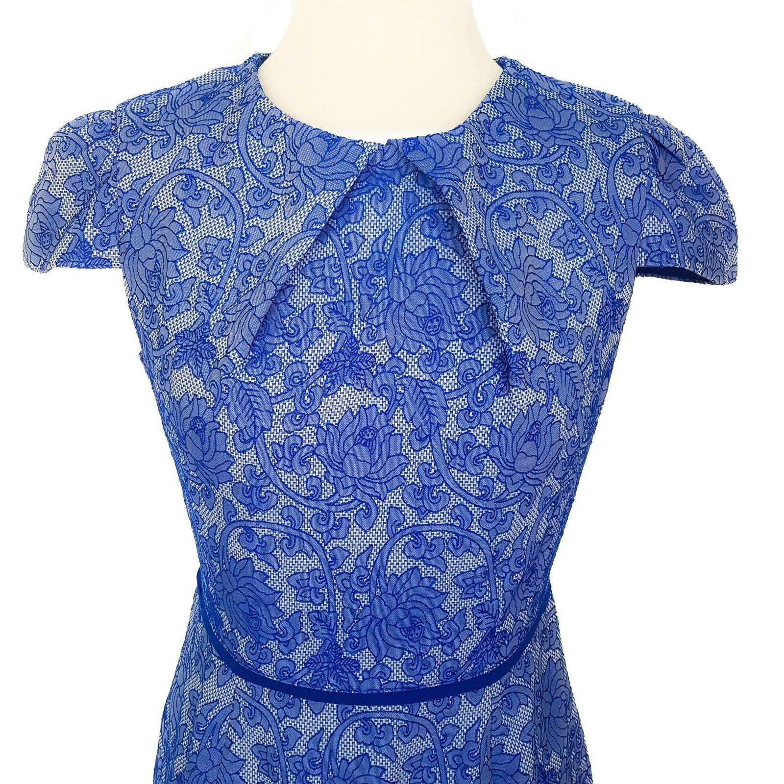 PAPER SCISSORS Women's Short Sleeve Embroidered Floral Sheath Dress Blue Size 8