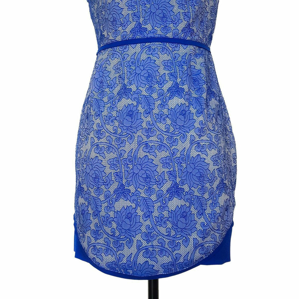 PAPER SCISSORS Women's Short Sleeve Embroidered Floral Sheath Dress Blue Size 8