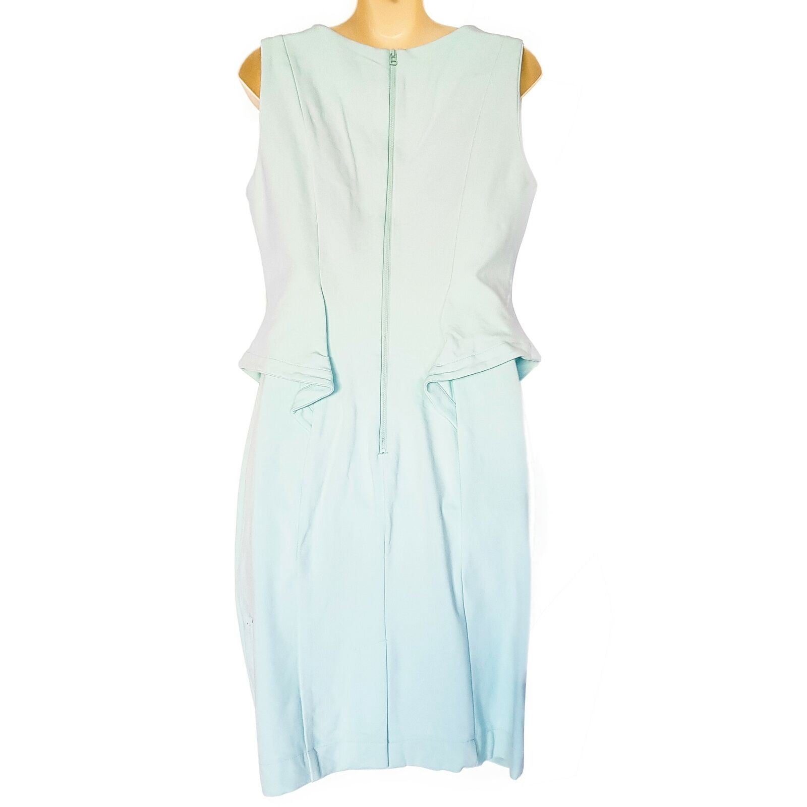 CUE Dress 10 Midi Light Blue Sleeveless V-Neck Peplum Sheath Workwear Officewear