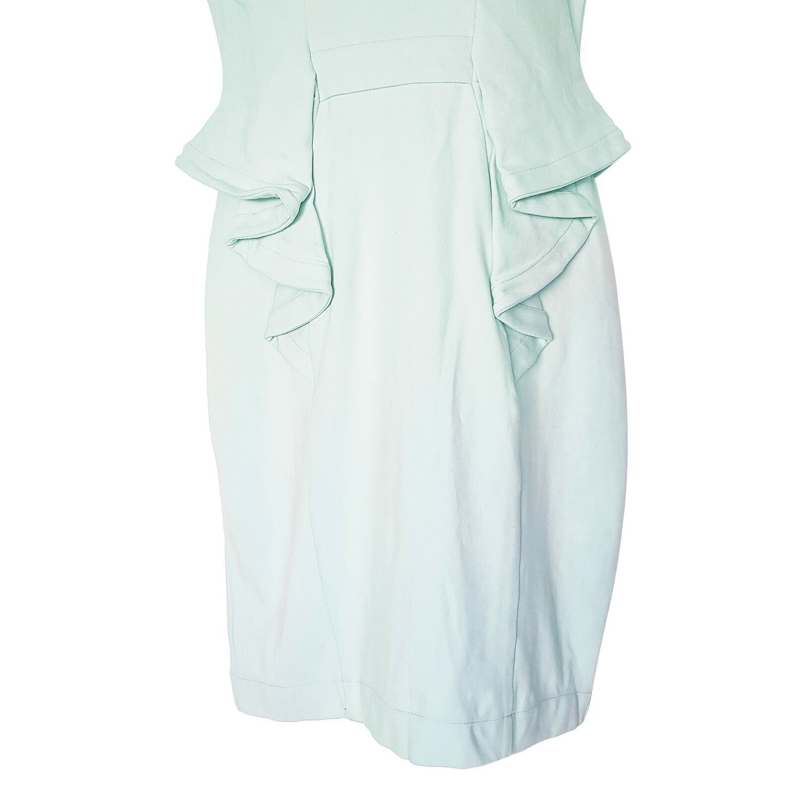 CUE Dress 10 Midi Light Blue Sleeveless V-Neck Peplum Sheath Workwear Officewear
