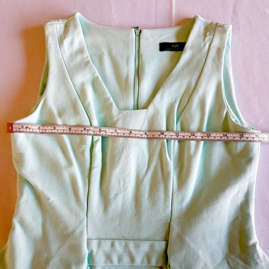 CUE Dress 10 Midi Light Blue Sleeveless V-Neck Peplum Sheath Workwear Officewear
