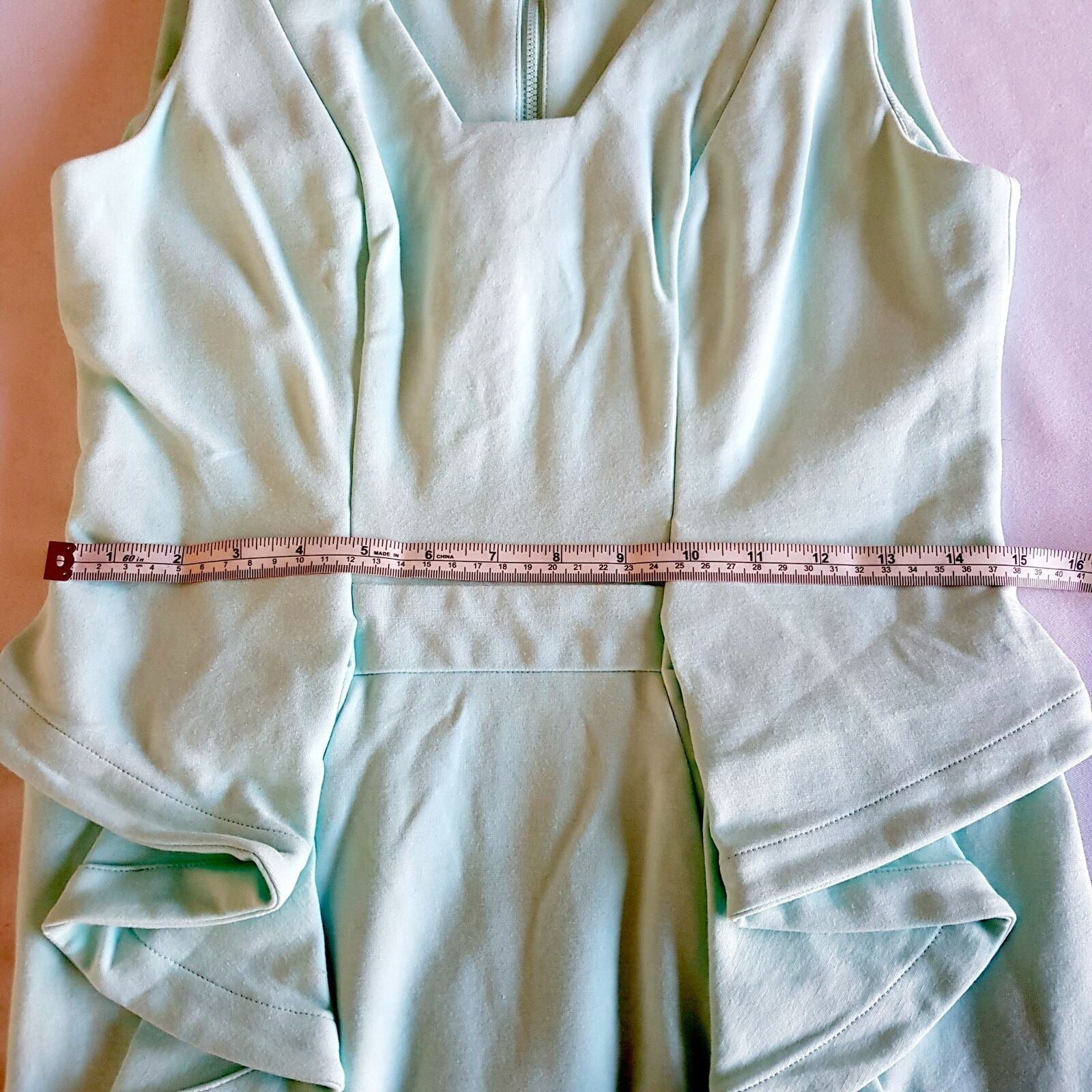 CUE Dress 10 Midi Light Blue Sleeveless V-Neck Peplum Sheath Workwear Officewear