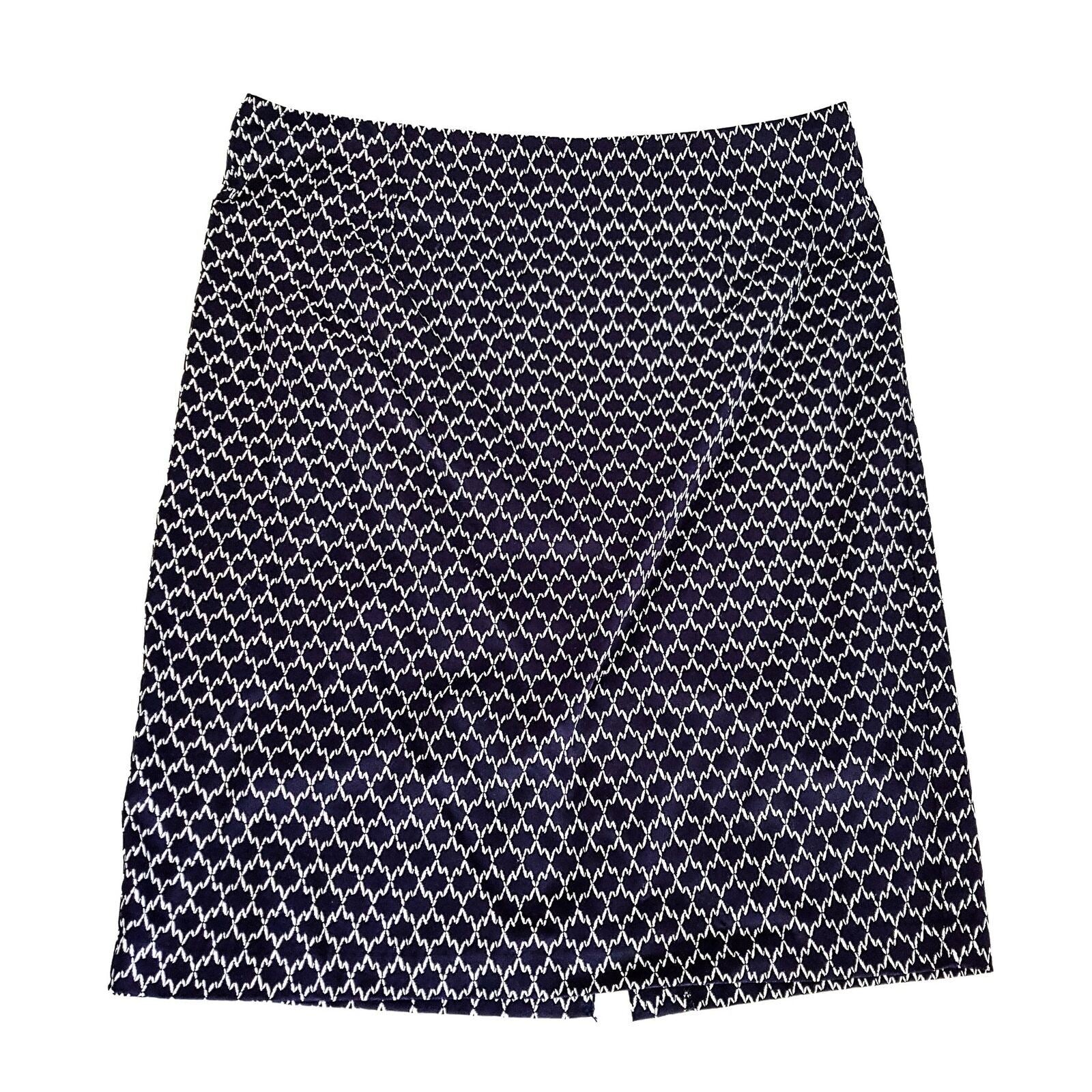 Diana Ferrari Straight Pencil Skirt Navy Blue White Geometric Zip Back Fitted
