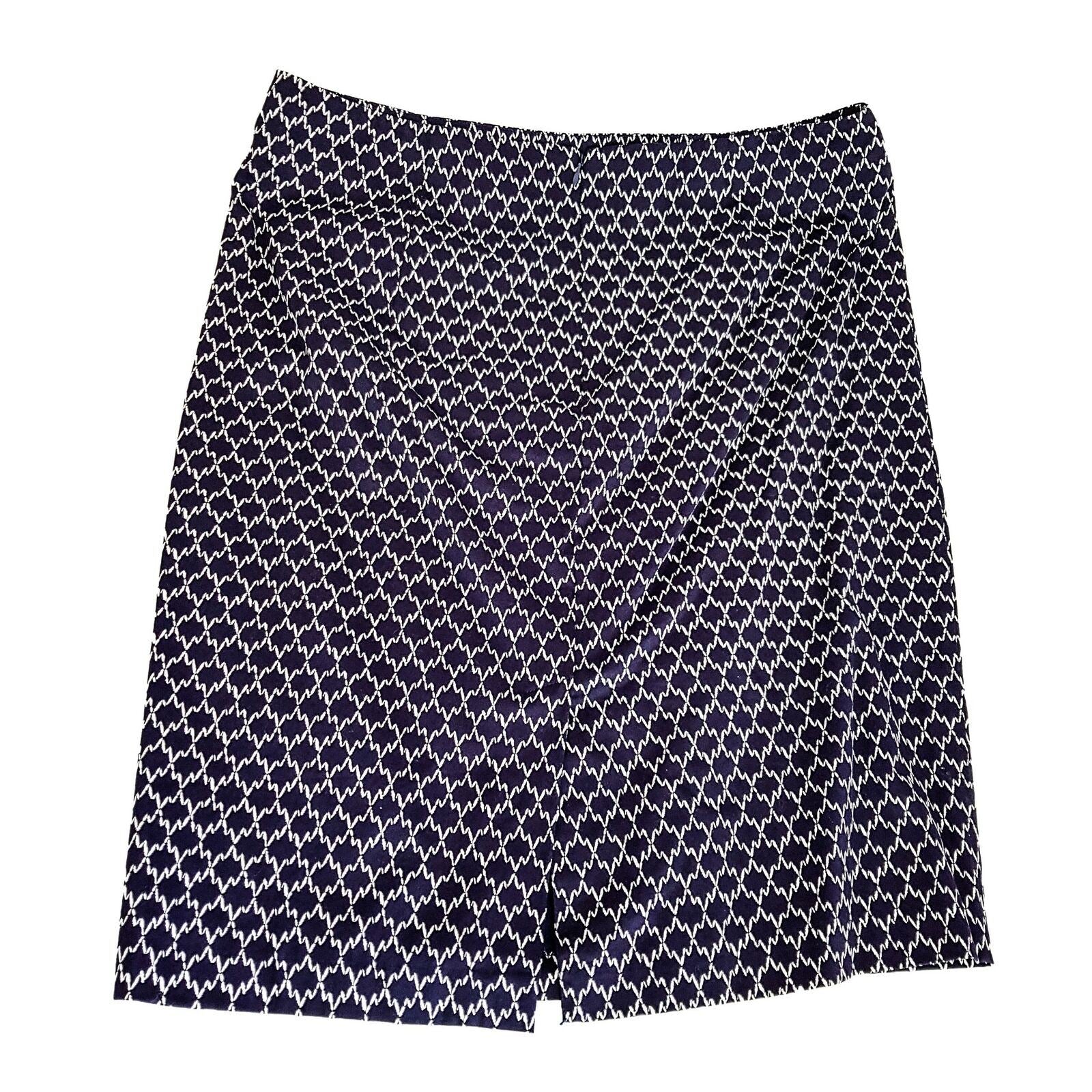 Diana Ferrari Straight Pencil Skirt Navy Blue White Geometric Zip Back Fitted