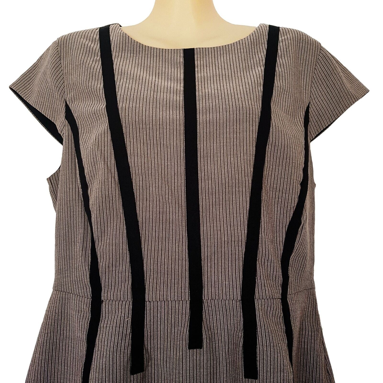REVIEW Brown Grey Black Short Cap Sleeve Womens A-Line Work Knitted Dress Zipper