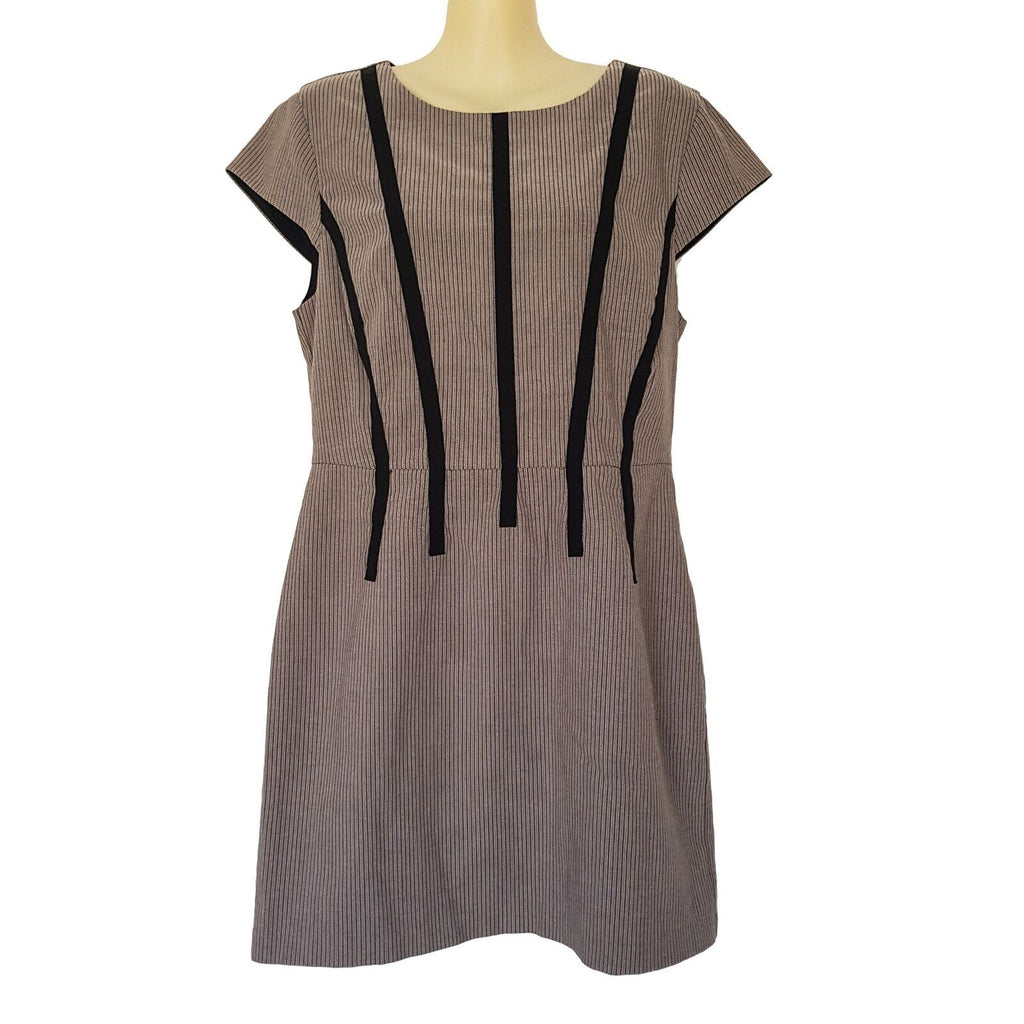 REVIEW Brown Grey Black Short Cap Sleeve Womens A-Line Work Knitted Dress Zipper