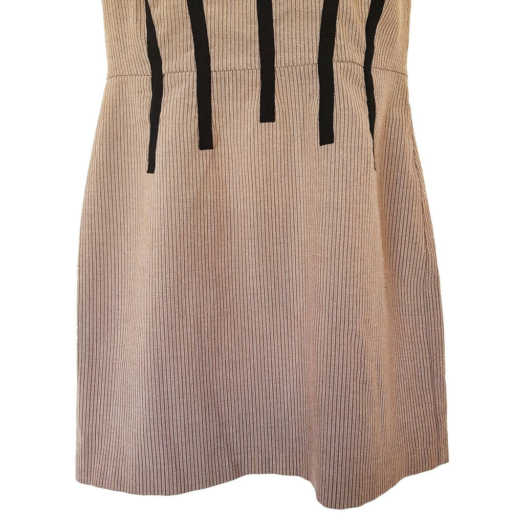 REVIEW Brown Grey Black Short Cap Sleeve Womens A-Line Work Knitted Dress Zipper