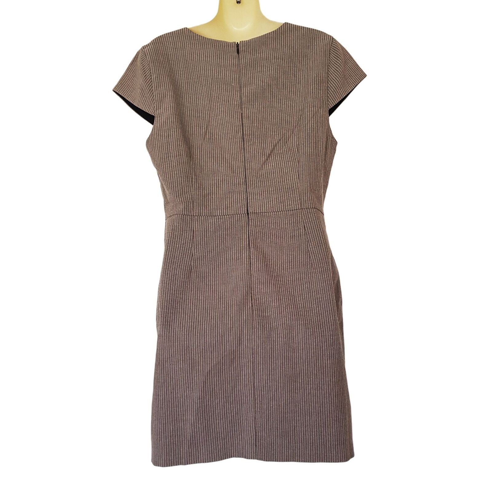 REVIEW Brown Grey Black Short Cap Sleeve Womens A-Line Work Knitted Dress Zipper