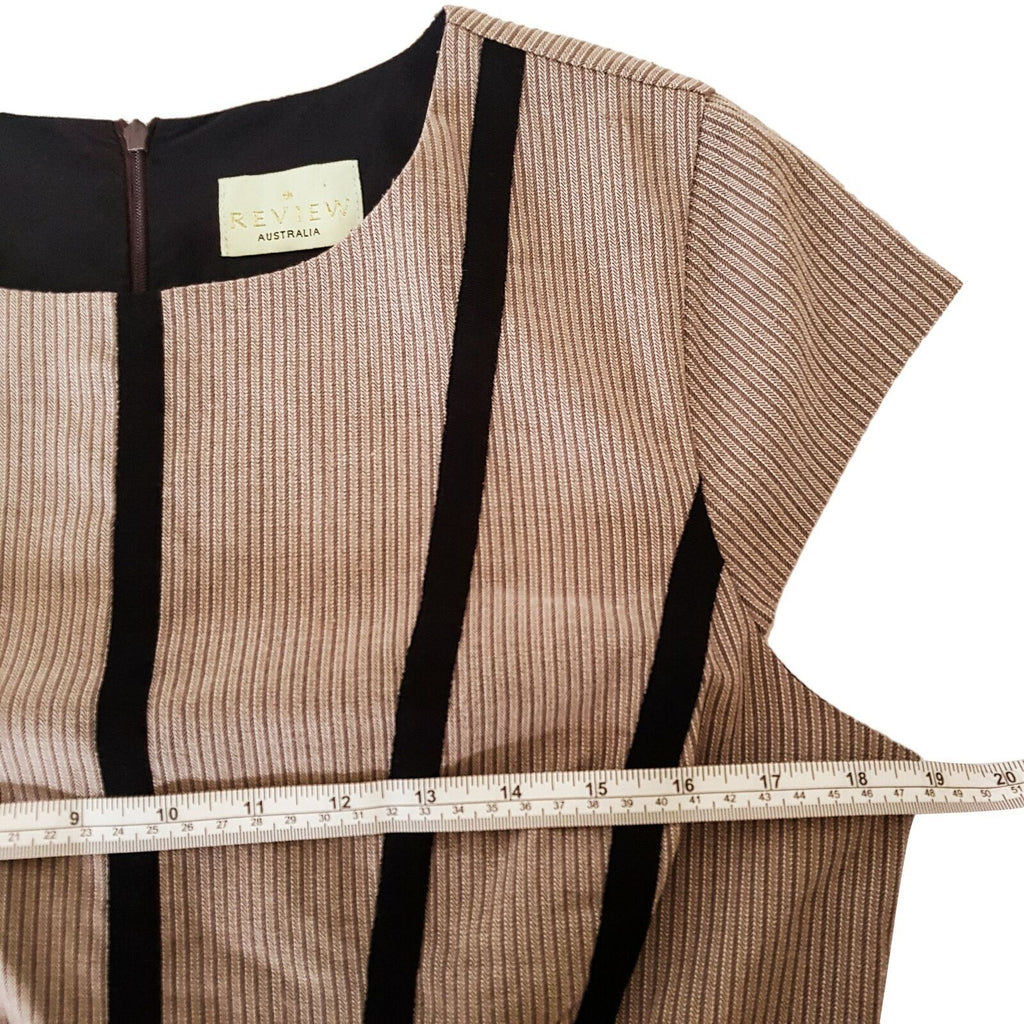 REVIEW Brown Grey Black Short Cap Sleeve Womens A-Line Work Knitted Dress Zipper
