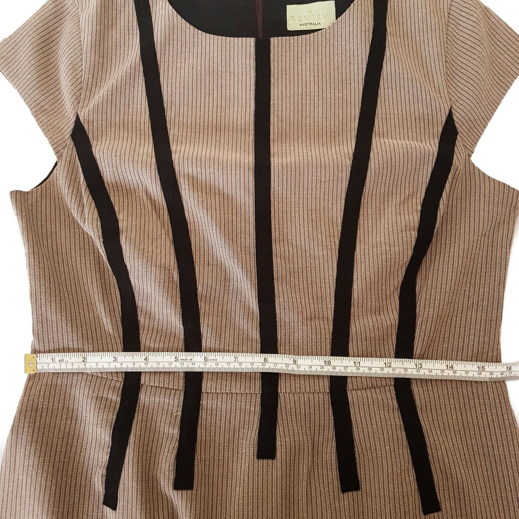 REVIEW Brown Grey Black Short Cap Sleeve Womens A-Line Work Knitted Dress Zipper