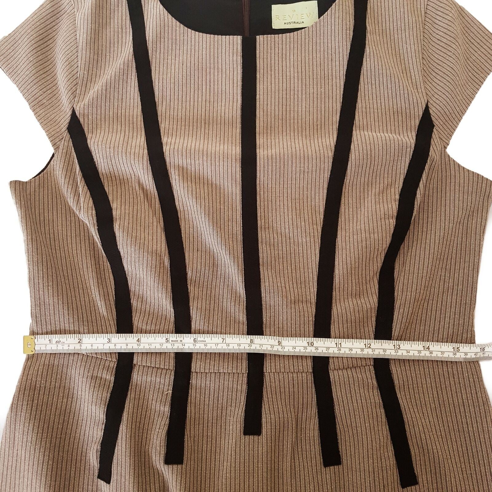 REVIEW Brown Grey Black Short Cap Sleeve Womens A-Line Work Knitted Dress Zipper