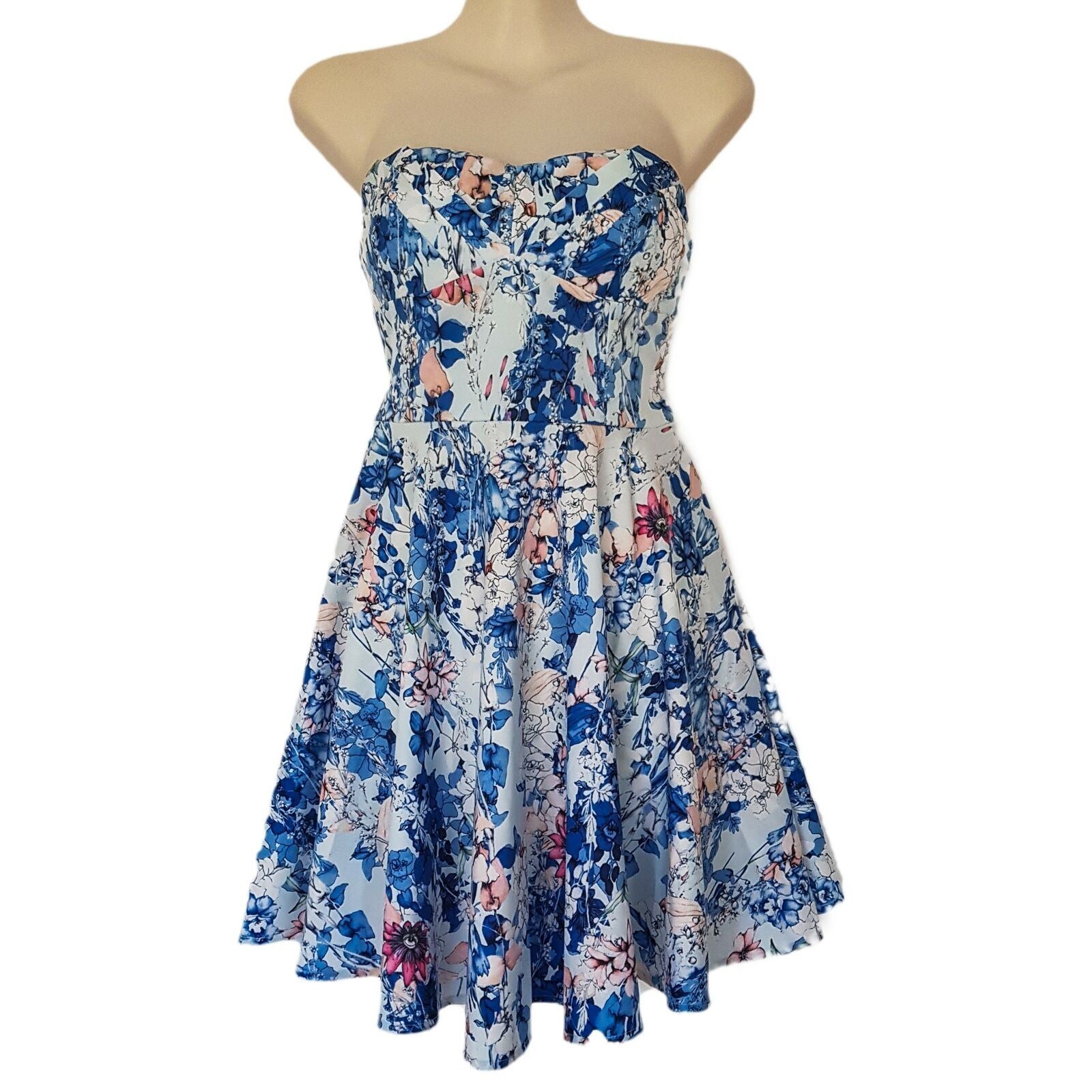 DOTTI Floral Strapless Midi Sundress Casual Pleated Skirt Bohemian Summer Tube