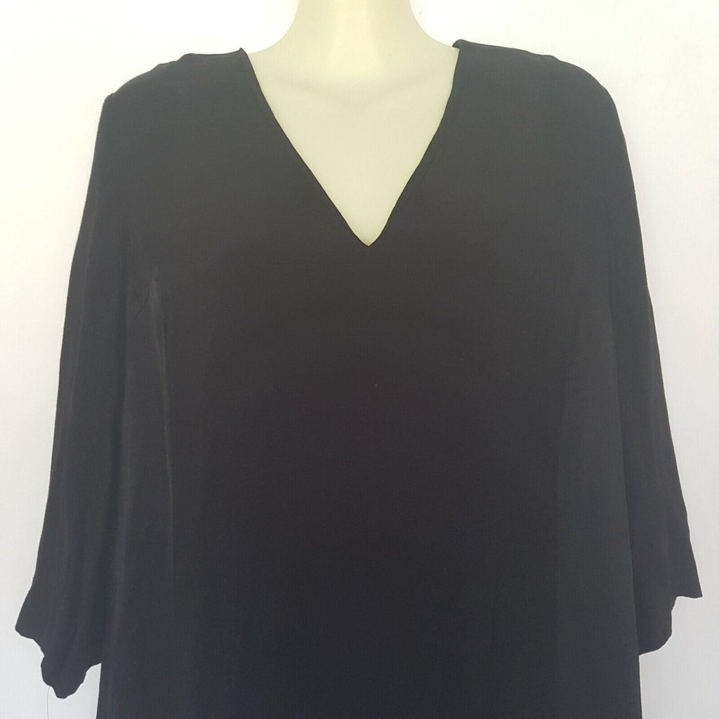 SEED Heritage Women's Pullover Little Black Dress Satin Shift V-Neck Half Sleeve