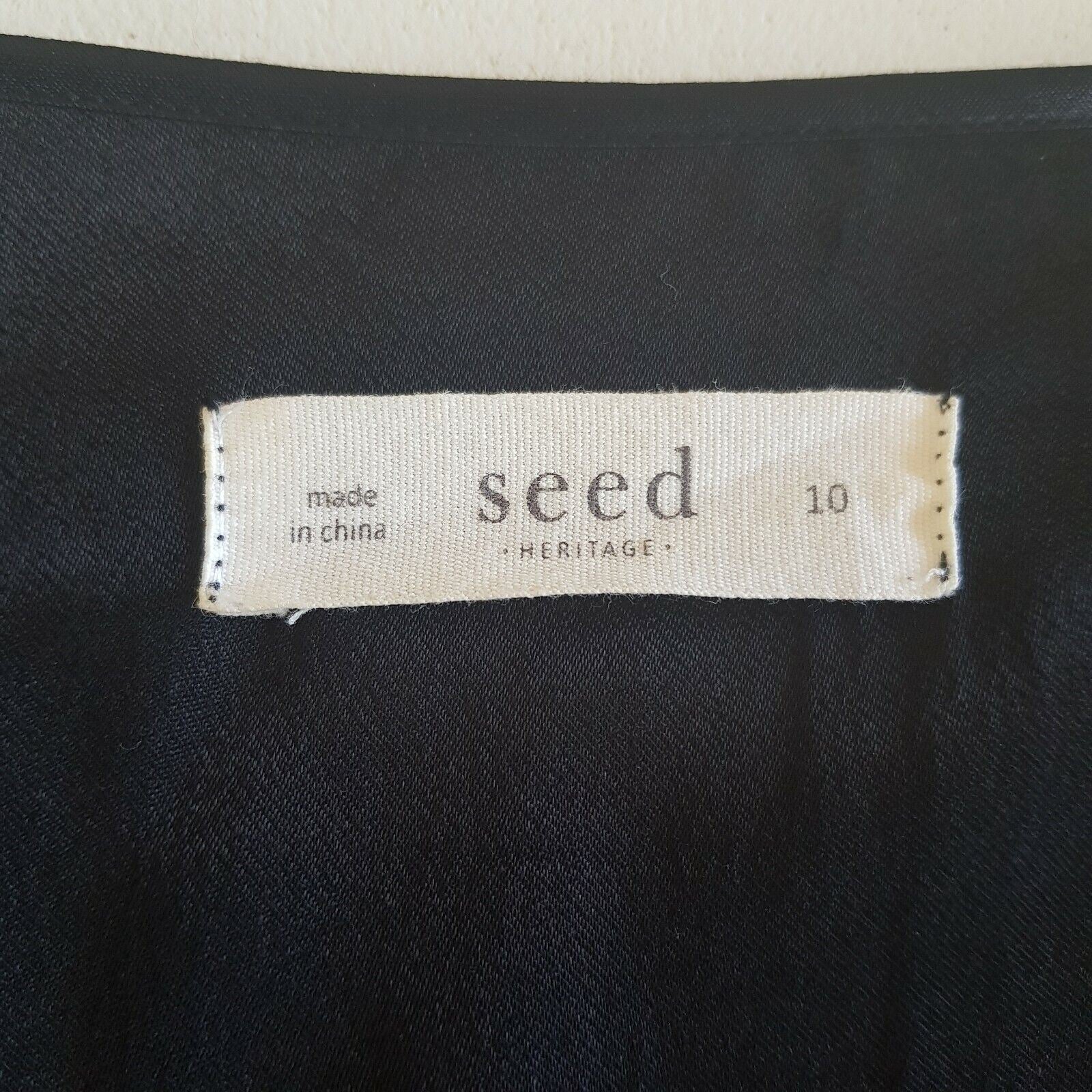 SEED Heritage Women's Pullover Little Black Dress Satin Shift V-Neck Half Sleeve