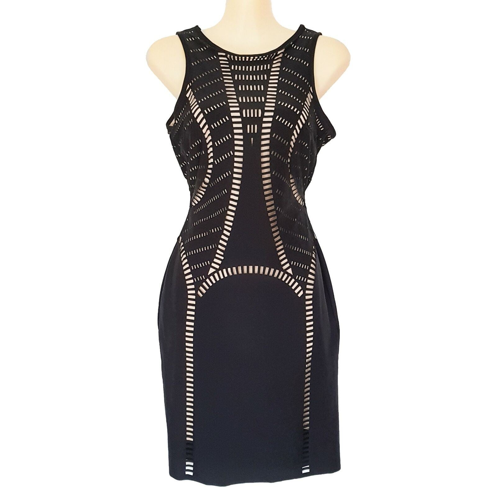 WILLOW Black Bodycon Dress Formal Cocktail Party Midi Length Sleeveless Sexy 6