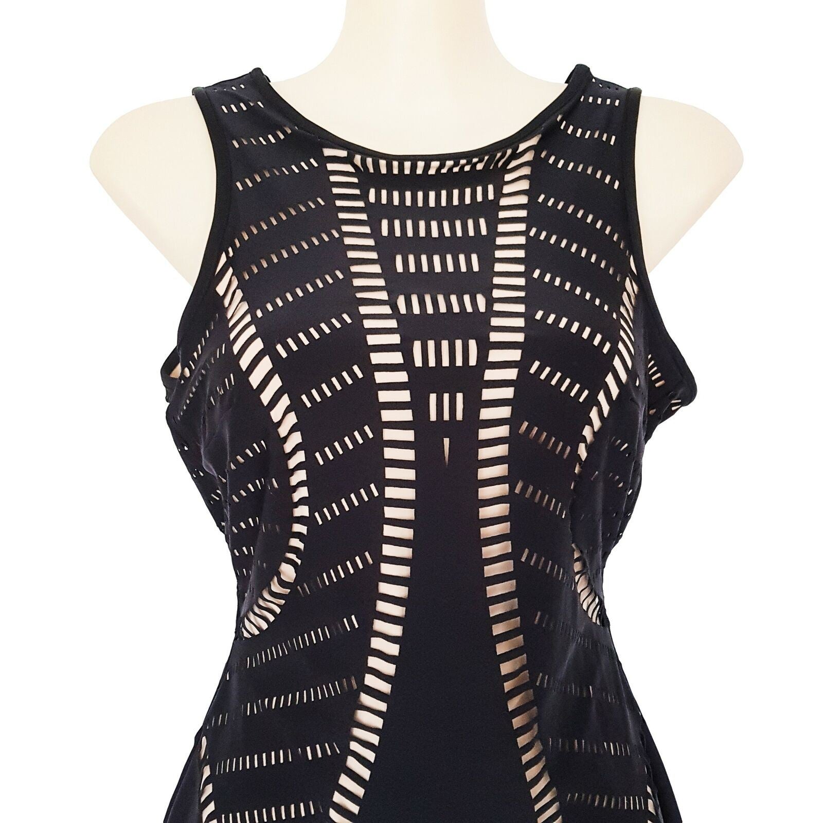 WILLOW Black Bodycon Dress Formal Cocktail Party Midi Length Sleeveless Sexy 6