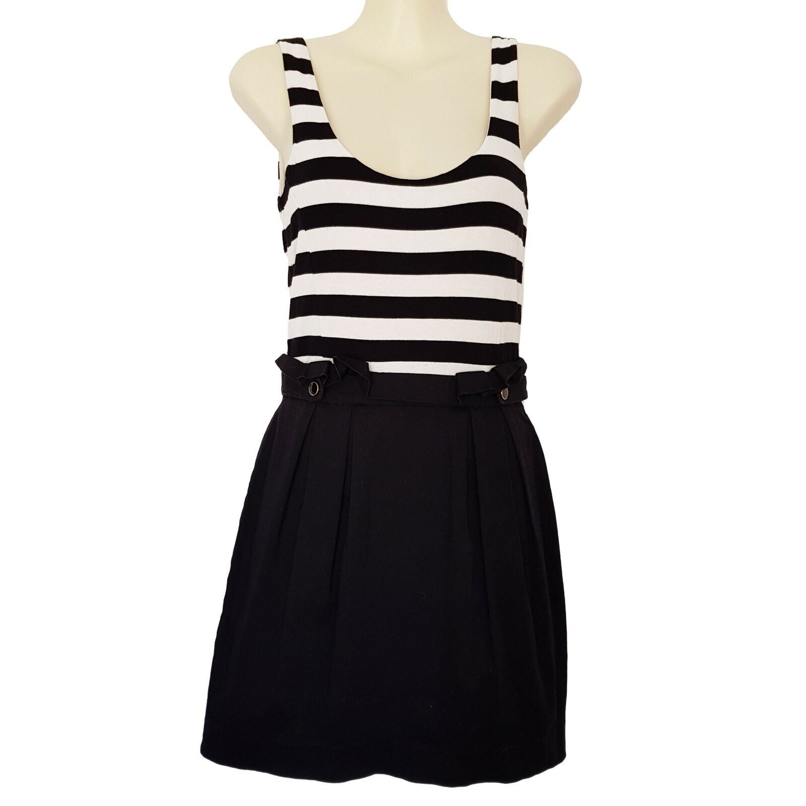 FOREVER NEW Casual Black & White Striped Women's Sleeveless A-Line Dress Button