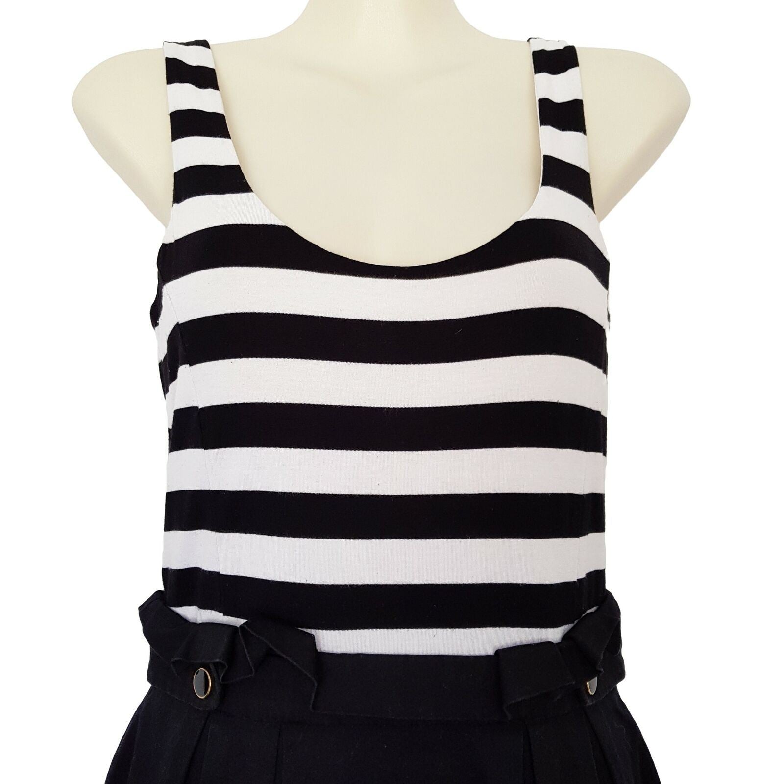 FOREVER NEW Casual Black & White Striped Women's Sleeveless A-Line Dress Button