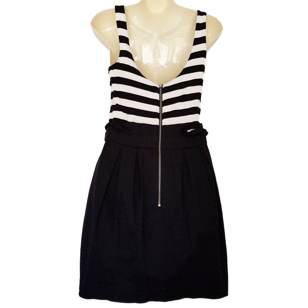 FOREVER NEW Casual Black & White Striped Women's Sleeveless A-Line Dress Button