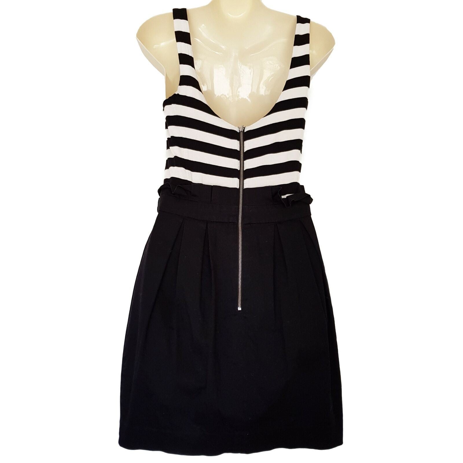 FOREVER NEW Casual Black & White Striped Women's Sleeveless A-Line Dress Button